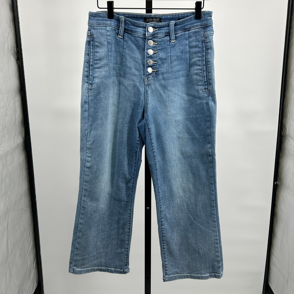 Judy Blue High Rise Button Fly Wide Leg Jeans Medium‎ Wash Size 9/29 Denim